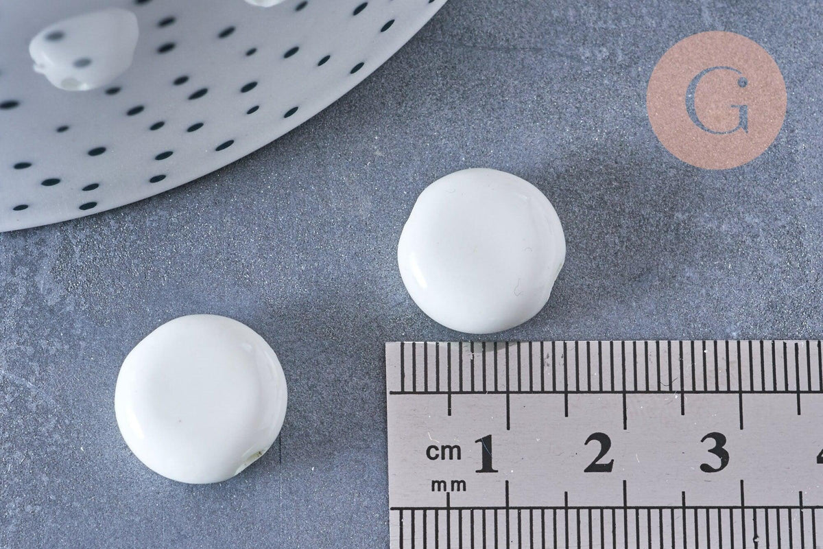 Perle porcelaine blanche, perle striées,perle céramique, céramique blanche, 15mm, x10 (G2571)