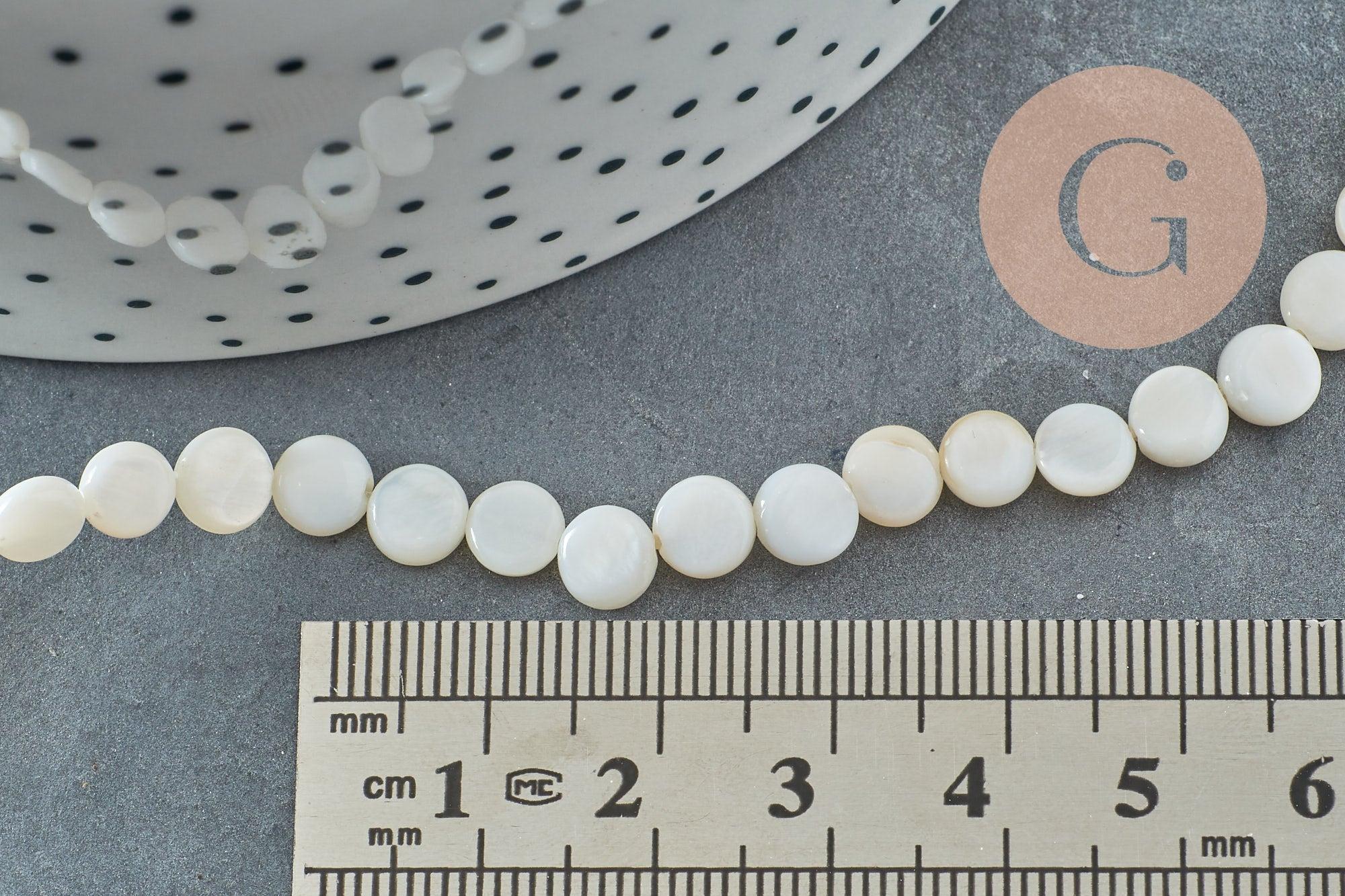 Perle disque nacre coquillage blanc naturel 6mm, x1 fil de 39cm (G5580)