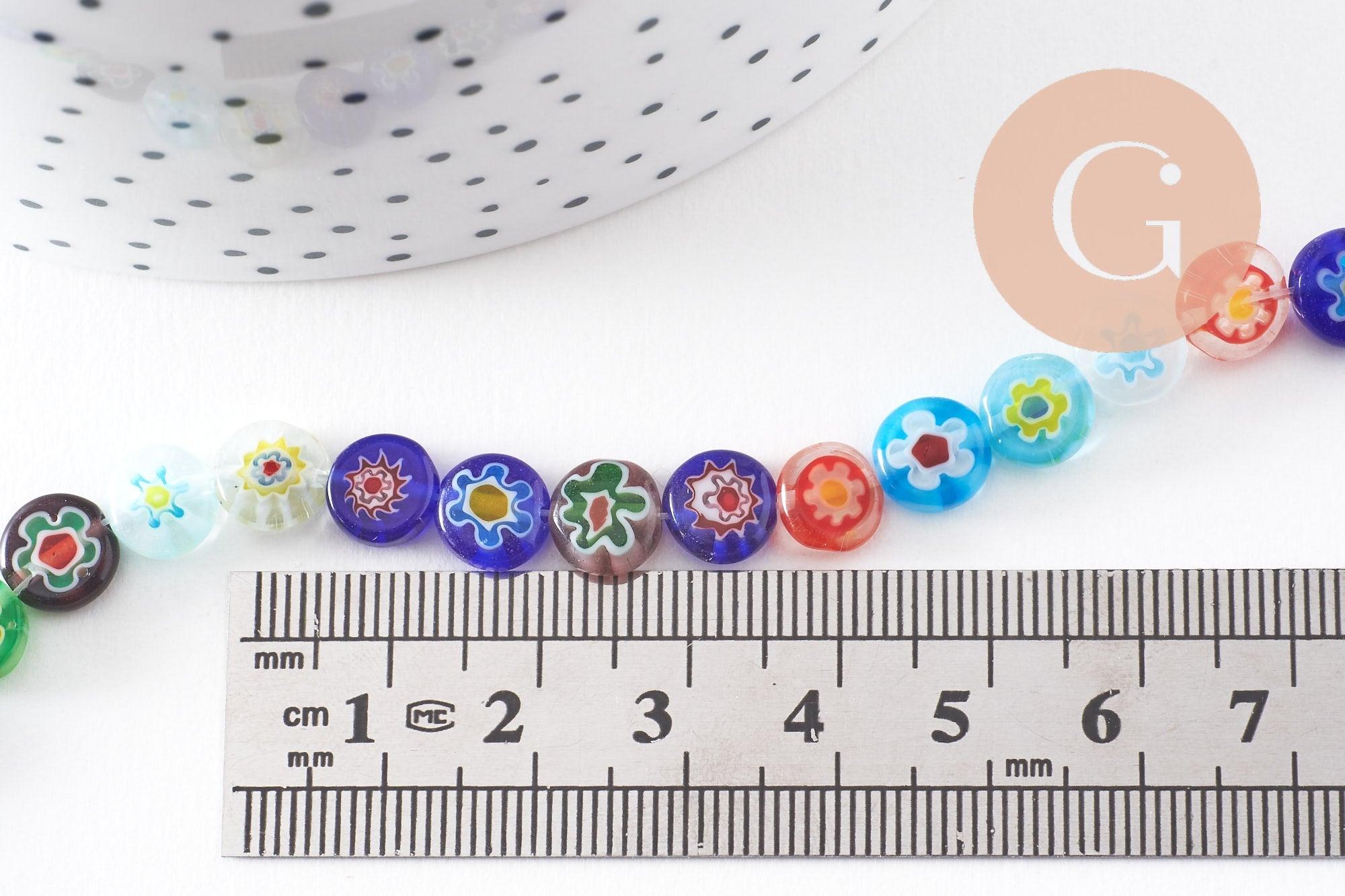 Perle disque verre millefiori 8mm,x1 fil de 35cm (G2804)
