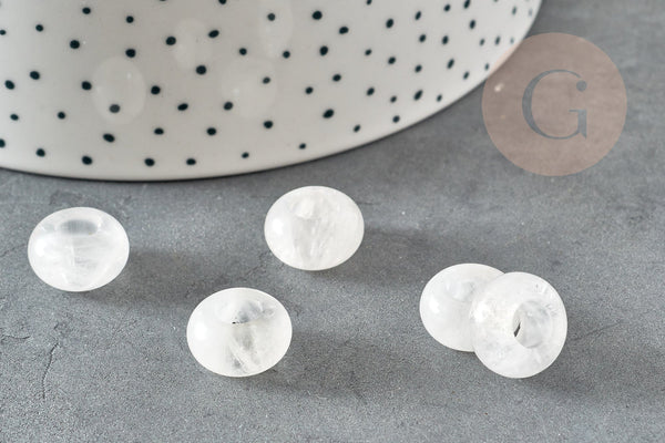 Perle donut rondelle cristal de roche naturel 14mm, pendentif rondelle pierre naturelle pour création de bijoux x2 (G9181)