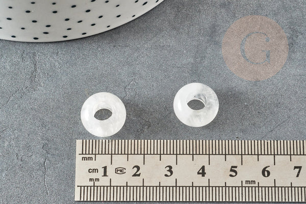 Perle donut rondelle cristal de roche naturel 14mm, pendentif rondelle pierre naturelle pour création de bijoux x2 (G9181)