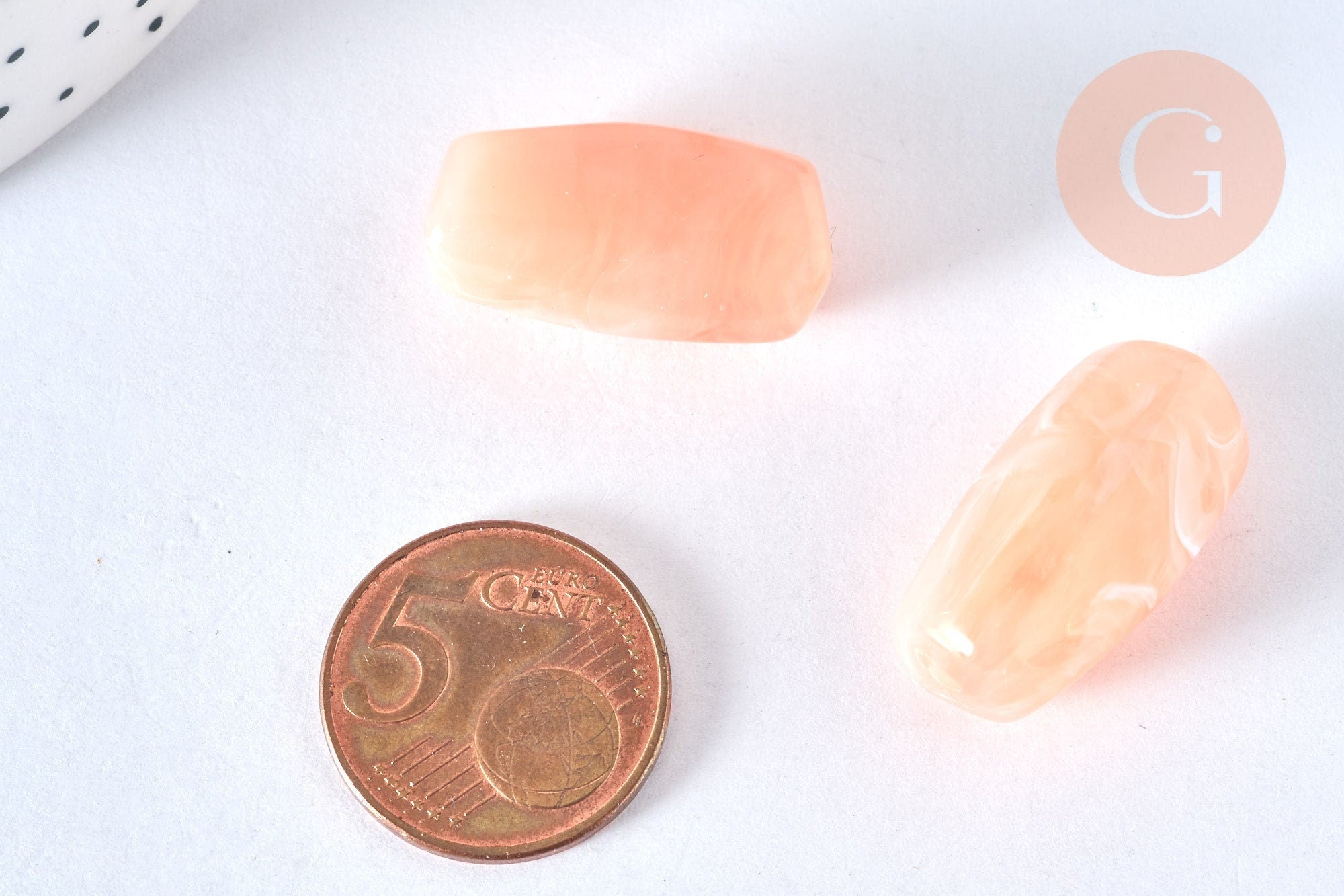Perle en acrylique rose 25mm imitation pierre, x5 G6797