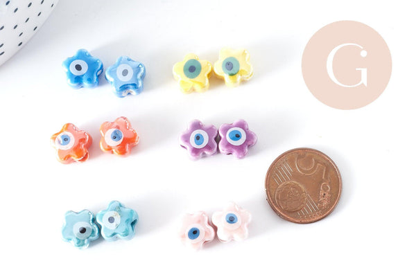Perle étoile Mauvais Oeil porcelaine 10mm, perle céramique création bijoux DIY, x1 (G9015)