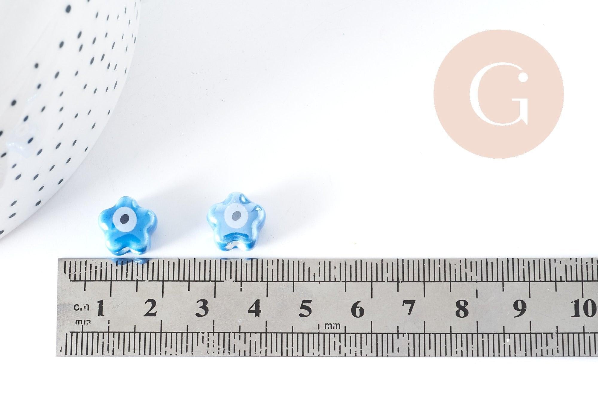 Perle étoile Mauvais Oeil porcelaine 10mm, perle céramique création bijoux DIY, x1 (G9015)