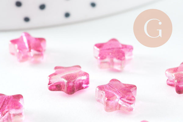 Perle étoile fuchsia poudre dorée imitation jade 8mm, x10 (G10723)