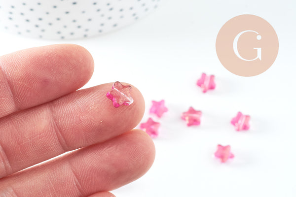 Perle étoile fuchsia poudre dorée imitation jade 8mm, x10 (G10723)