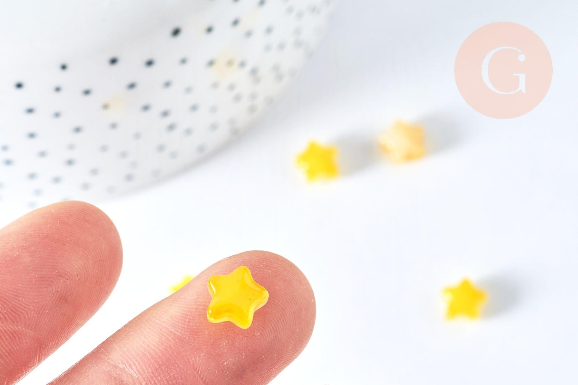 Perle étoile jaune verre imitation jade 8mm, DIY, x10 G6956