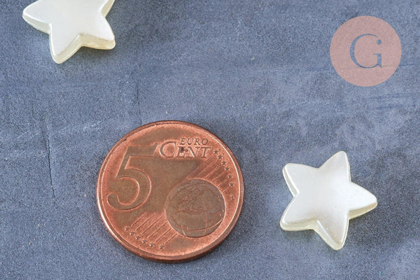 Perle étoile plastique blanc nacré 14mm, x10 perles (G6435)
