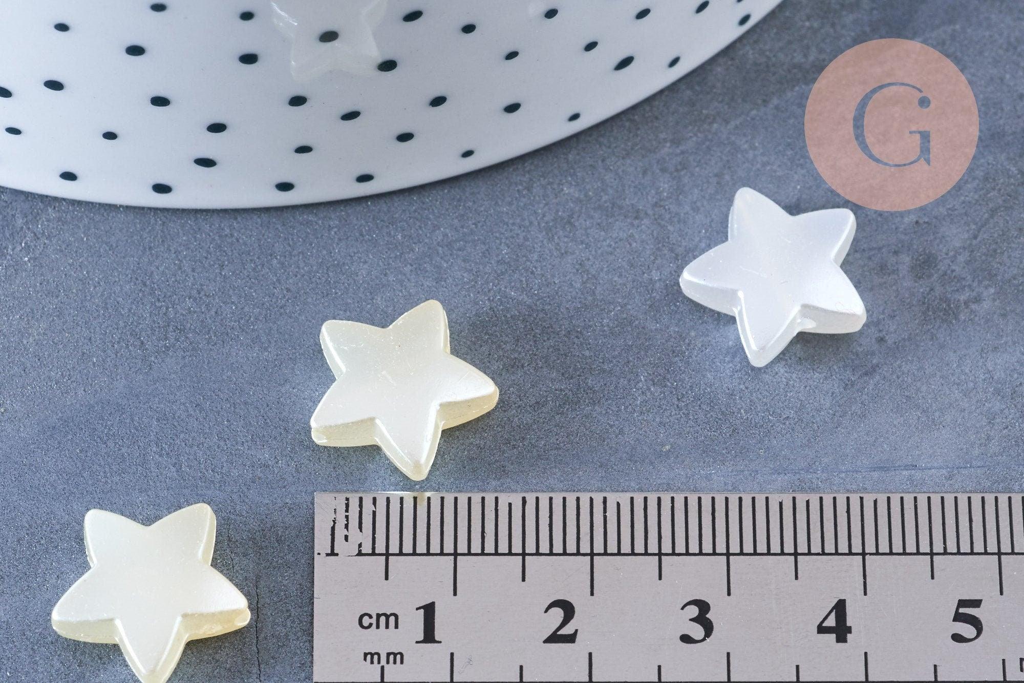 Perle étoile plastique blanc nacré 14mm, x10 perles (G6435)
