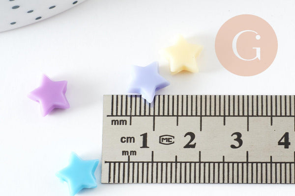 Perle étoile plastique multicolore plastel,pendentif acrylique,création bijoux plastique coloré, 10mm, x30 G4051