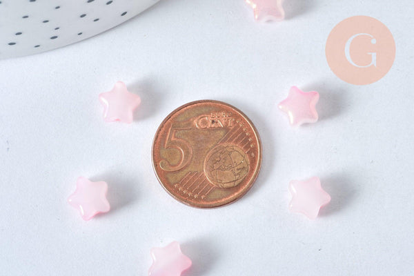 Perle étoile verre rose laiteux et poudre de paillette, perles en verre DIY, 8mm, x10, (G6822)