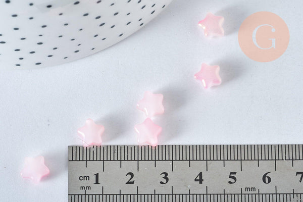 Perle étoile verre rose laiteux et poudre de paillette, perles en verre DIY, 8mm, x10, (G6822)