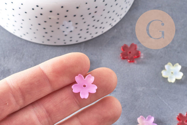 Perle fleur en verre jaune multicolore 14.5mm, x10 (G10534)