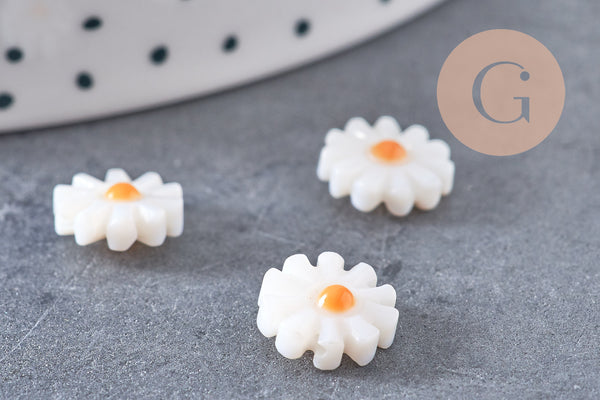 Perle fleur marguerite nacre naturelle, perle fleur,nacre naturelle,coquillage blanc,13mm, x1 (G4004)