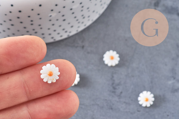Perle fleur marguerite nacre naturelle, perle fleur,nacre naturelle,coquillage blanc,13mm, x1 (G4004)