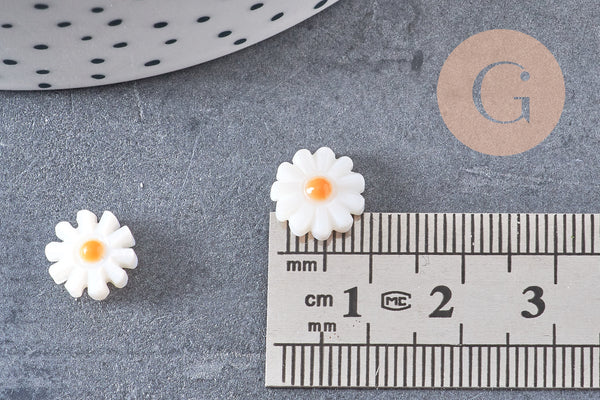 Perle fleur marguerite nacre naturelle, perle fleur,nacre naturelle,coquillage blanc,13mm, x1 (G4004)