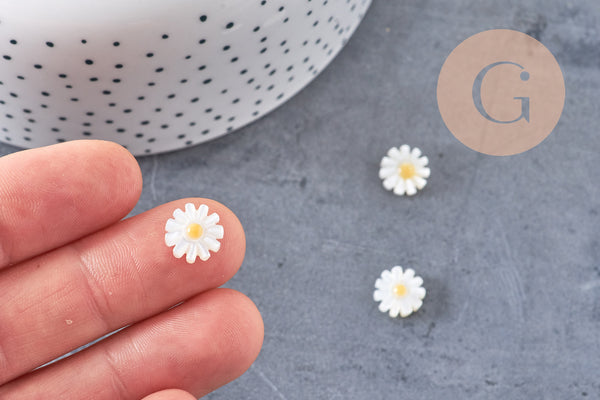 Perle fleur marguerite nacre naturelle, perle fleur,nacre naturelle,coquillage blanc,création bijoux,10mm, x1 G4218