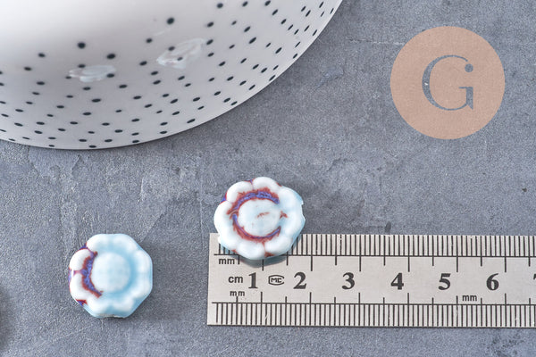 Perle fleur porcelaine bleu clair 17mm, x5 (G10810)