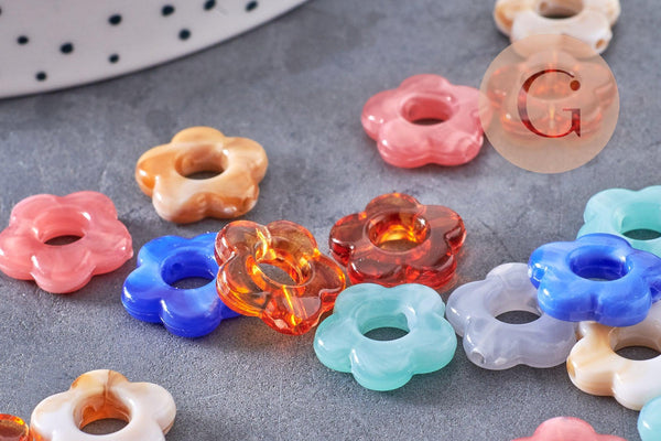 Perle fleur résine multicolore pour créole interchangeable 14.5mm, x20 (G10333)
