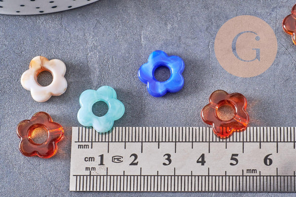 Perle fleur résine multicolore pour créole interchangeable 14.5mm, x20 (G10333)