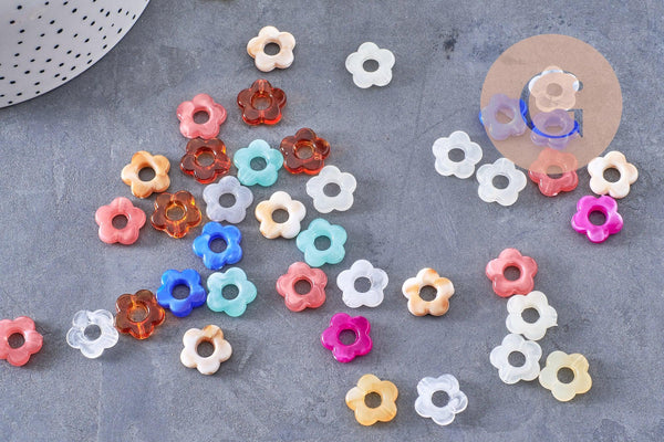 Perle fleur résine multicolore pour créole interchangeable 14.5mm, x20 (G10333)