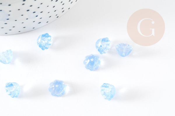 Perle fleur verre bleu ciel transparent imitation jade 11mm, perle création bijoux DIY x10 (G9254)