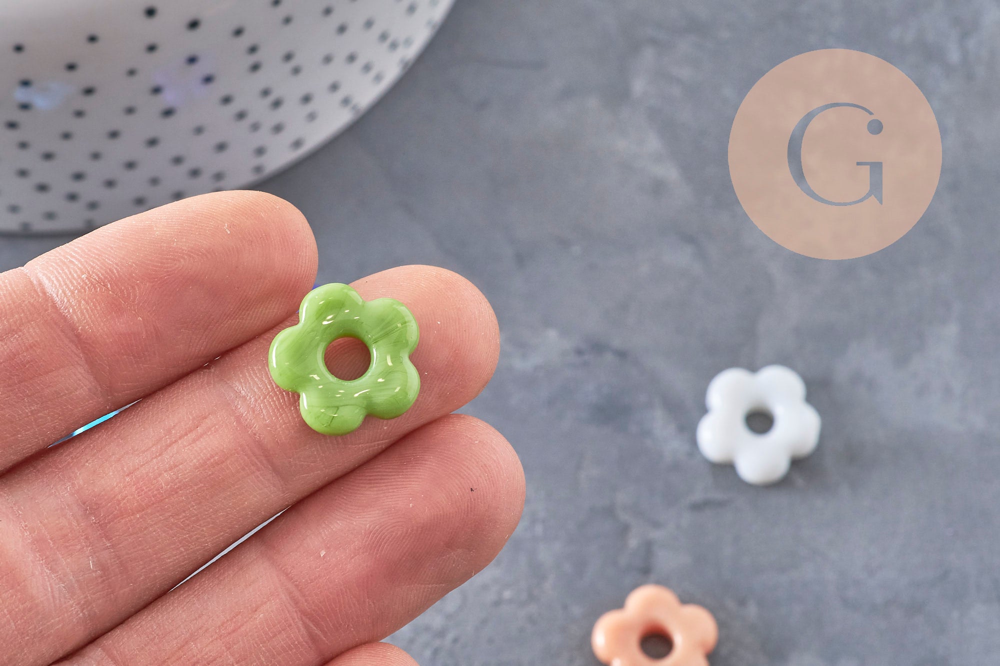 Perle fleur verre pour créole interchangeable 15.5mm, x1 (G11025)