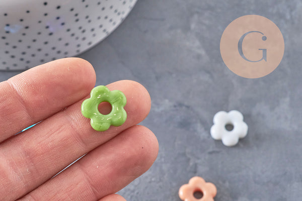 Perle fleur verre pour créole interchangeable 15.5mm, x1 (G11025)