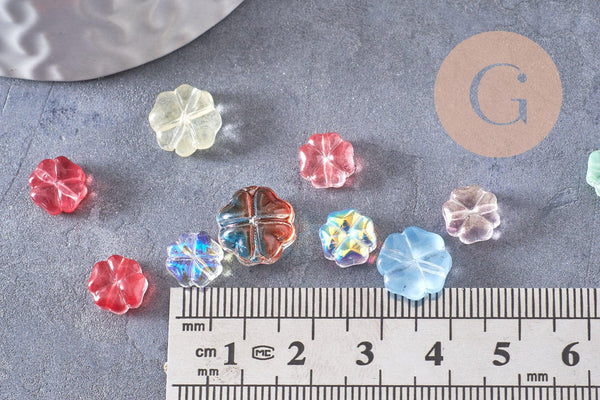 Perle fleur verre tchèque multicolore irisé 7.5-11.5mm, x10 (G10367)