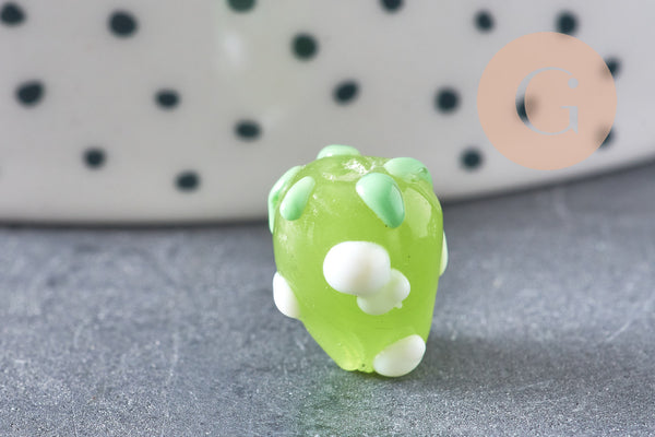 Perle fraise fruit rouge verre tchèque artsianal multicolore 25mm, x5 (G3254)