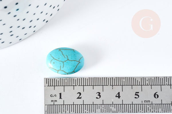 Perle galet ovale howlite turquoise, howlite naturelle, perle turquoise, perle pierre, howlite,26mm, x5 (G3438)