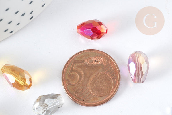 Perle goutte cristal facettée multicolore AB 12x8mm, création bijoux cristal, X10 (G7578)
