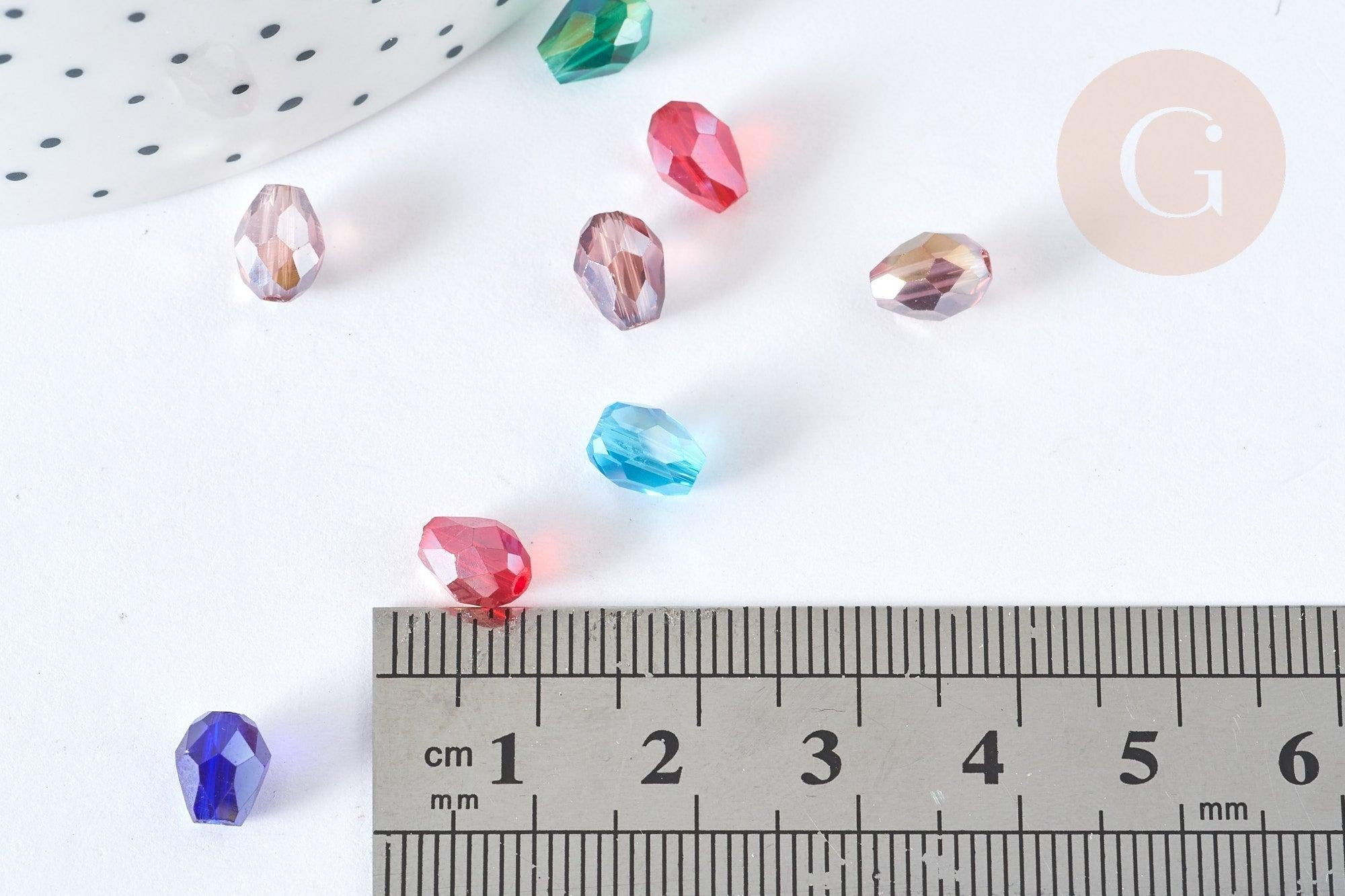 Perle goutte cristal facettée multicolore AB 7-8mm, création bijoux cristal, X50 (G3924)