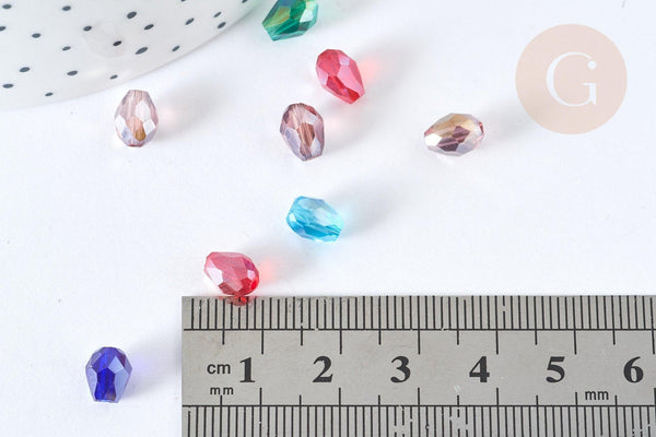 Perle goutte cristal facettée multicolore AB 7-8mm, création bijoux cristal, X50 (G3924)