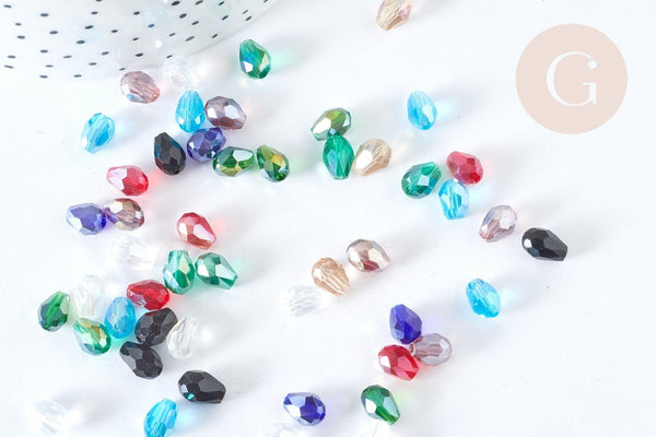 Perle goutte cristal facettée multicolore AB 7-8mm, création bijoux cristal, X50 (G3924)