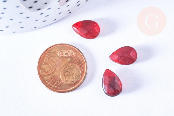 Perle goutte facetté rouge cristal 12x8mm,perle doré cristal, x2 (G6877)