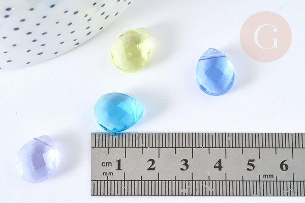 Perle goutte facettée cristal multicolore 14.5mm, création bijoux cristal DIY, X10 (G7292)