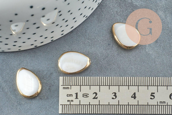 Perle goutte nacre blanche naturelle doré 18x13mm, x5 (G8972)