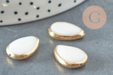 Perle goutte nacre blanche naturelle doré 18x13mm, x5 (G8972)