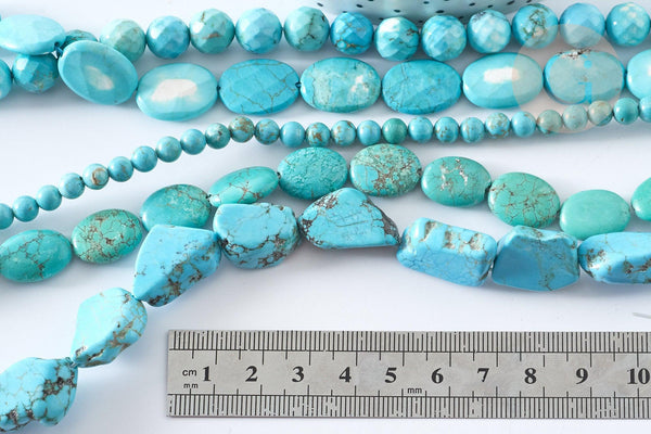 Perle goutte nuggets rondelle Howlite teintée turquoise foncé naturelle 5-30mm, x1 fil de 40cm (G8193)