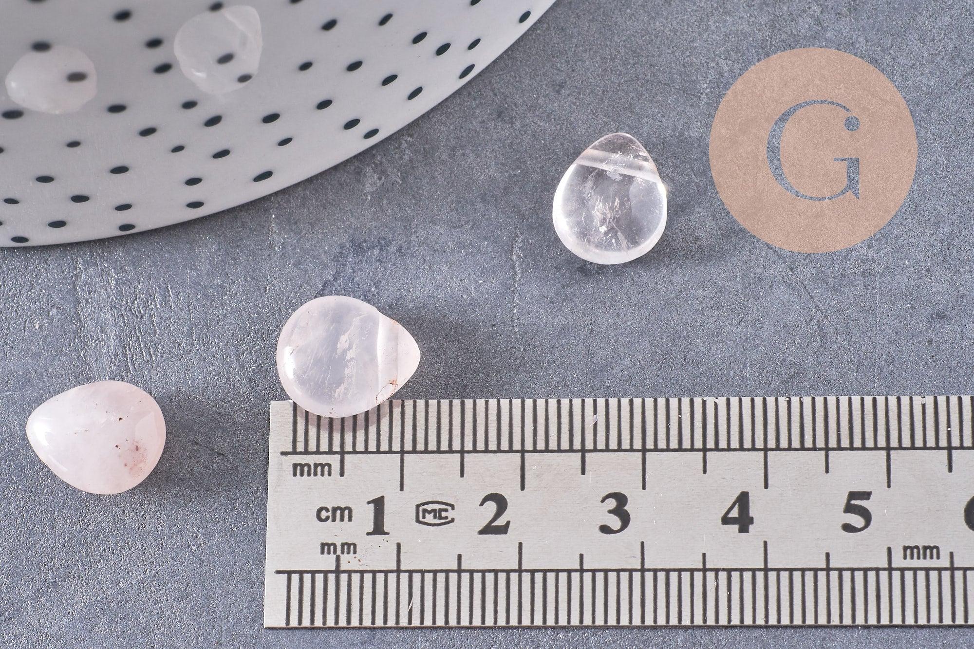 Perle goutte quartz rose 12mm,quartz rose naturel,perle quartz,12mm, x5 (G3032)