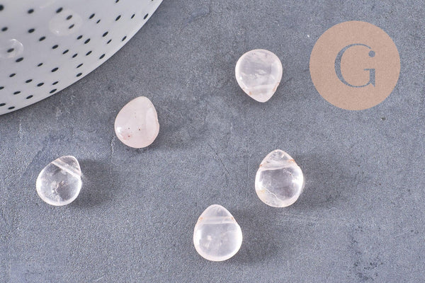 Perle goutte quartz rose 12mm,quartz rose naturel,perle quartz,12mm, x5 (G3032)