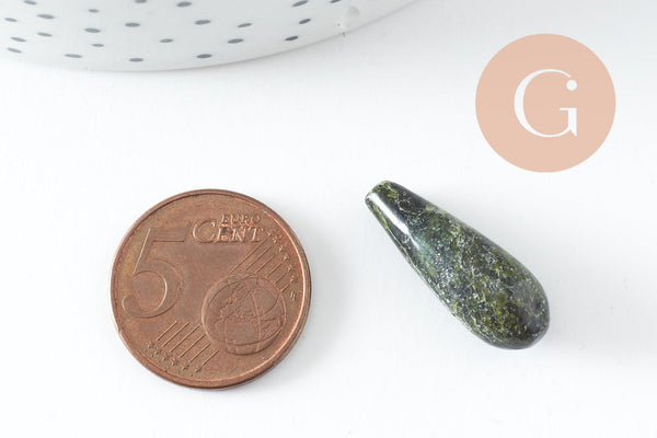 Perle goutte semi-percée en jaspe dentelle vert naturel 24-25mm,perles en pierre pour creation de bijoux en pierre naturelle, X5 G5156