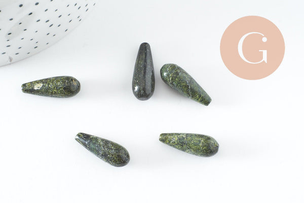 Perle goutte semi-percée en jaspe dentelle vert naturel 24-25mm,perles en pierre pour creation de bijoux en pierre naturelle, X5 G5156