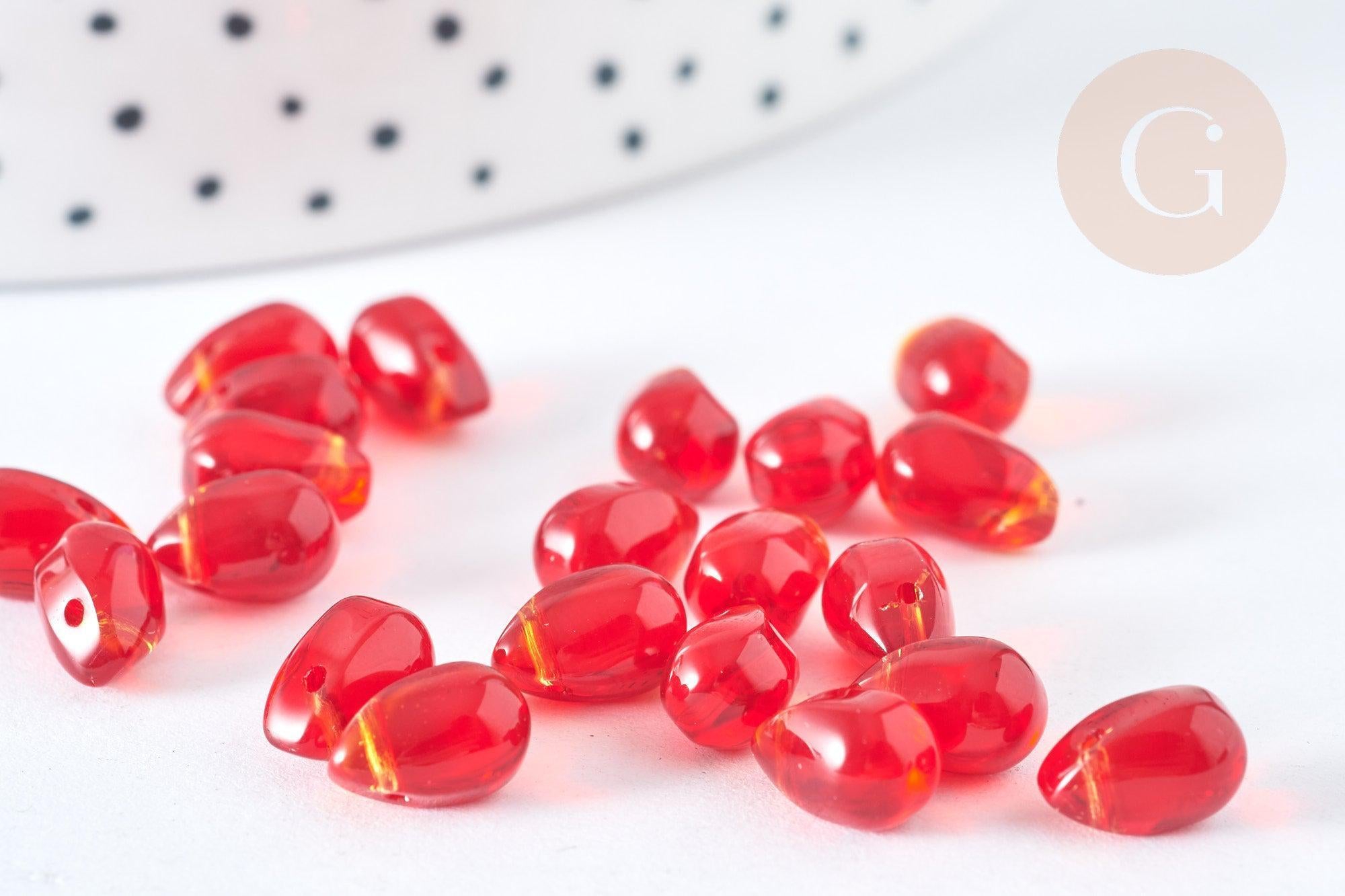 Perle goutte verre rouge foncé 9mm, perle cristal , x10 (G7563)