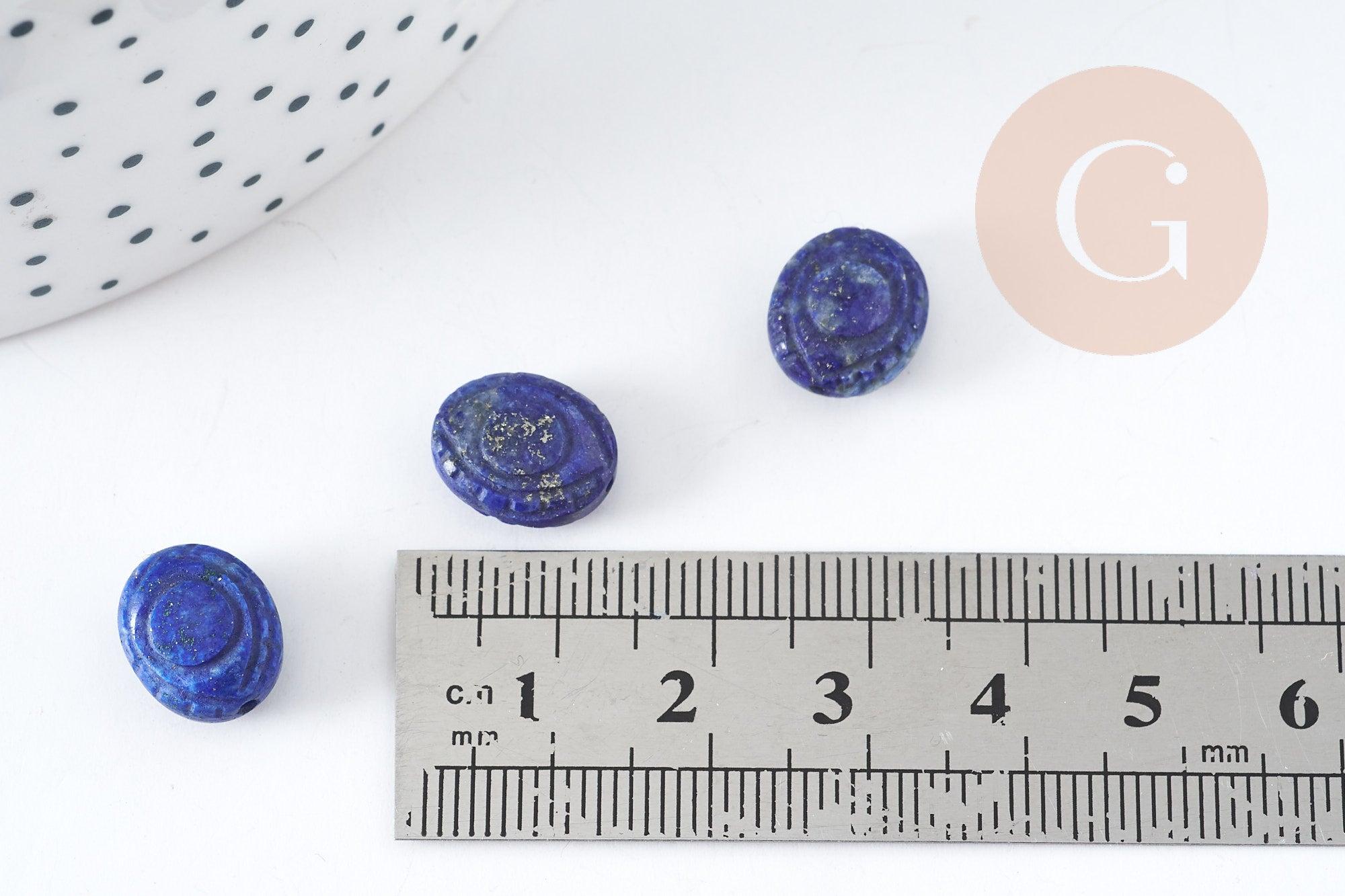 Perle gravée oeil protecteur lapis lazulis naturel 10x12mm, x1 (G2343)