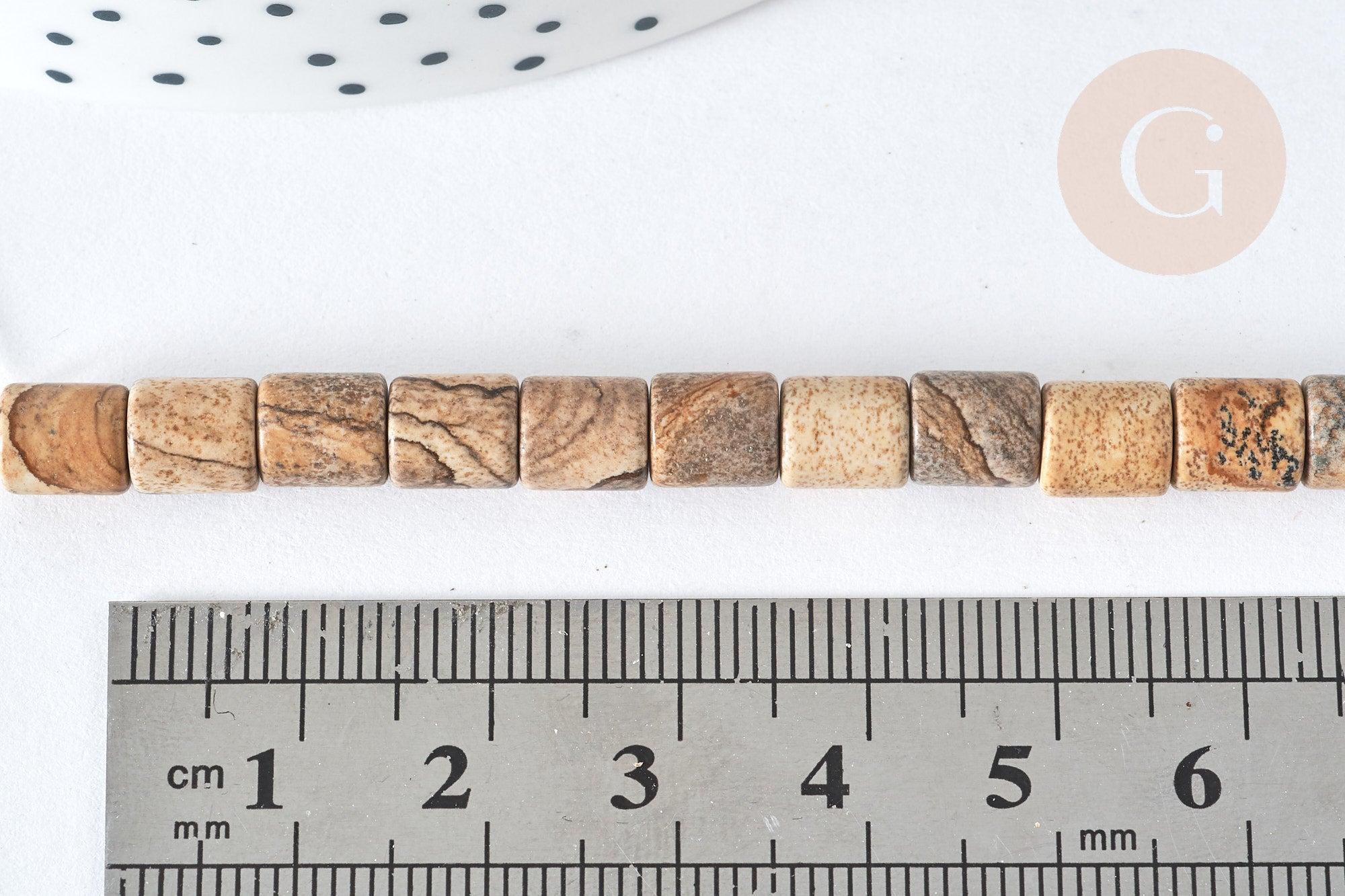 Perle heishi tube Jaspe paysage naturelle 6x6mm,x1 fil de 39.8cm (G7541)