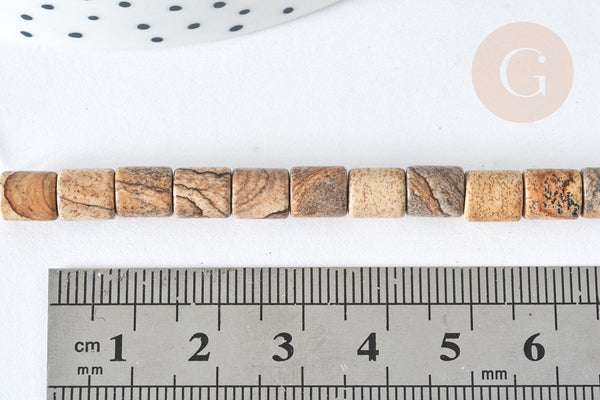 Perle heishi tube Jaspe paysage naturelle 6x6mm,x1 fil de 39.8cm (G7541)