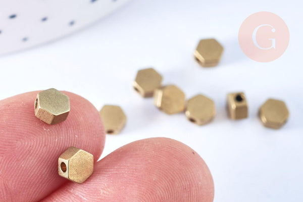 Perle hexagone laiton bru 5mm, x20 (G0616)