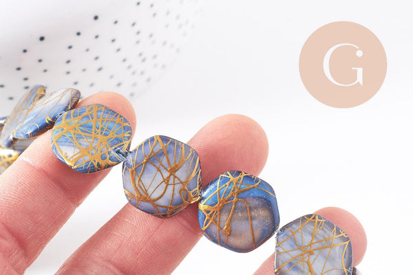 Perle hexagone nacre naturelle gris or, perle hexagonale, coquillage ,20mm,x1 fil d'environ 20 perles (G5130)